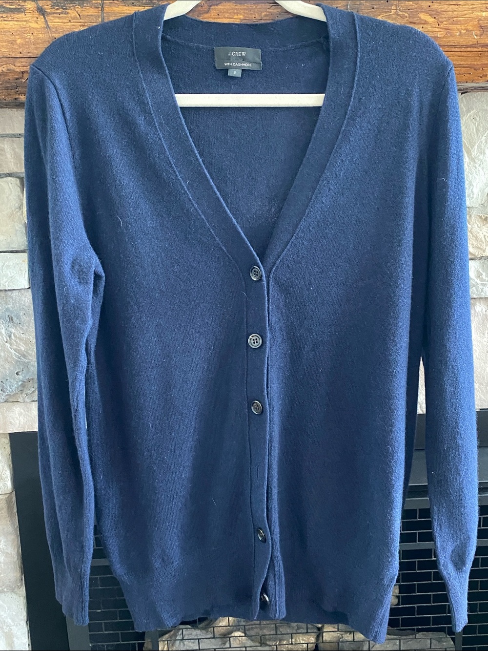 J. Crew Navy Cashmere Button-Up V-Neck Cardigan